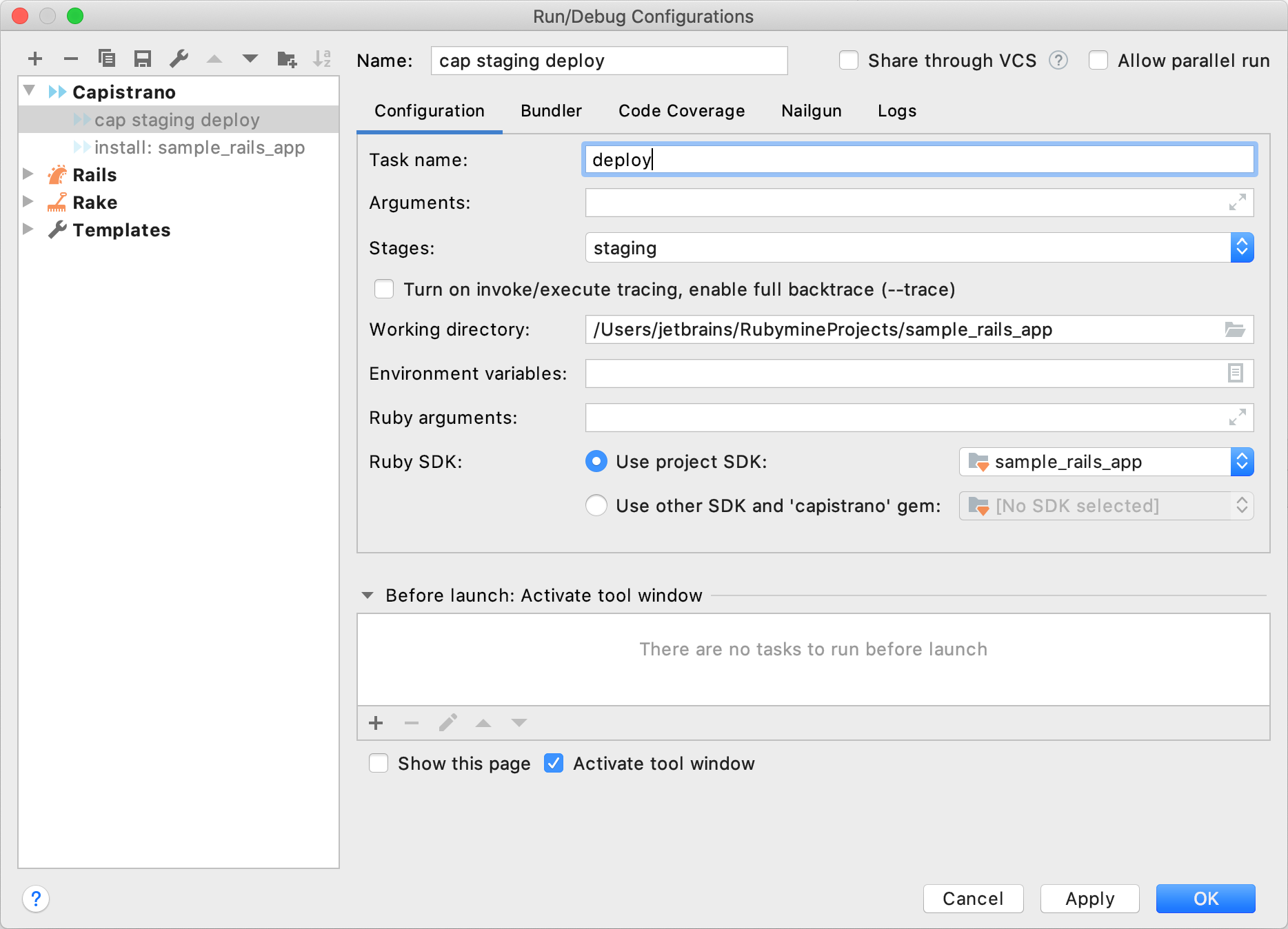 Run/Debug Configurations: Capistrano