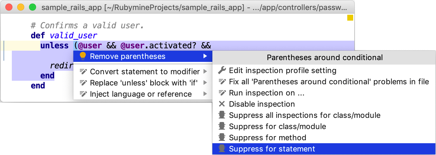 Suppressing an inspection