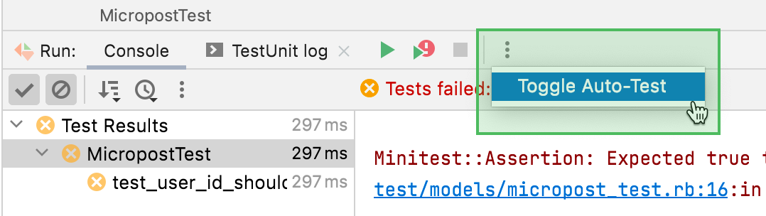 The Toggle Auto-Test option