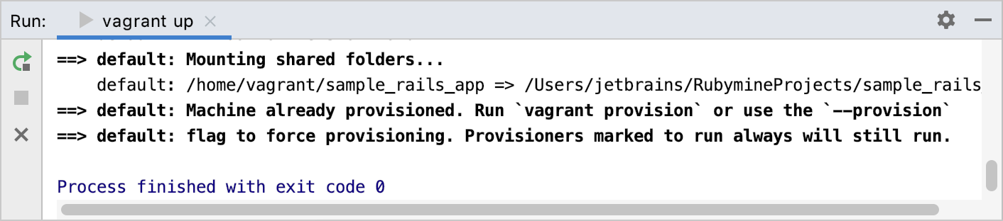 Run tool window: vagrant up