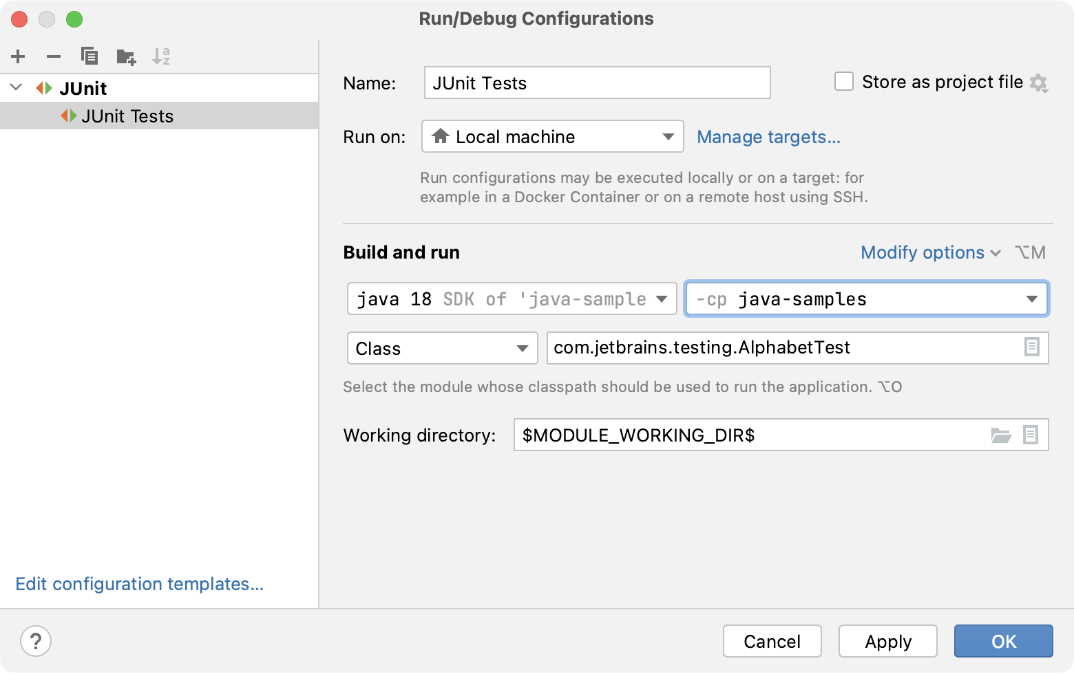 Debug configuration