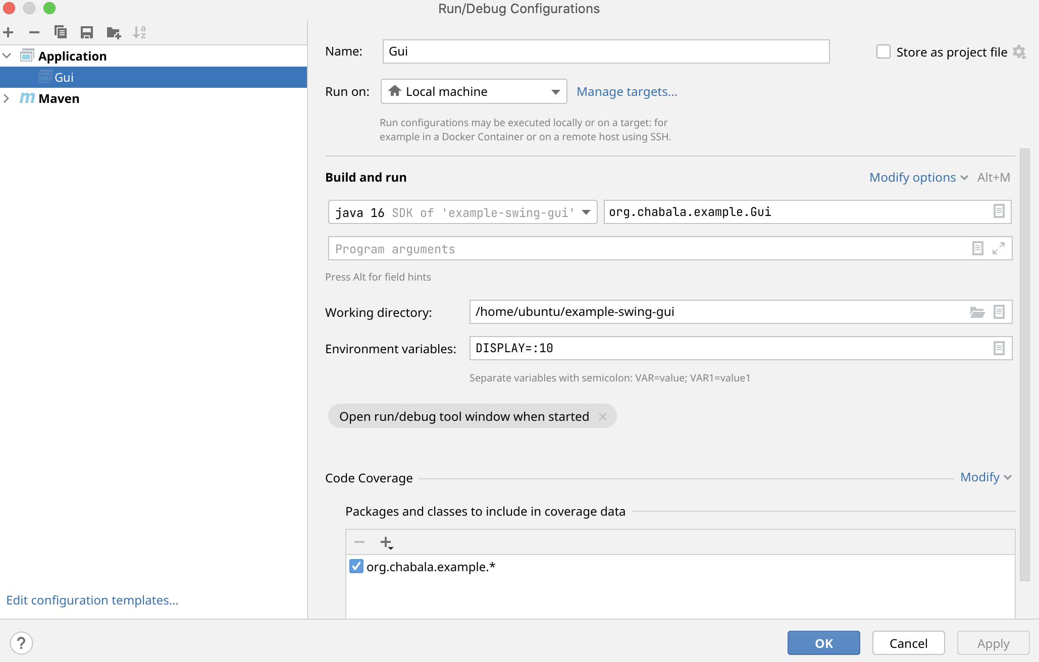 Run configuration