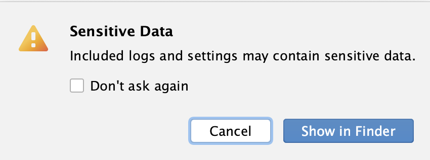 the Sensitive Data dialog