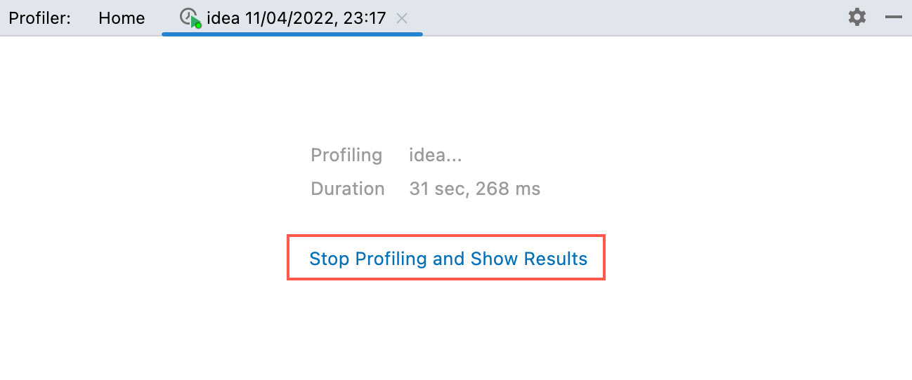 Stop Profiling and Show Results button in the Profiler tool window