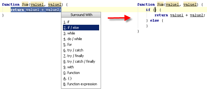 Surrounding a fragment of JavaScript code with an if...else construct