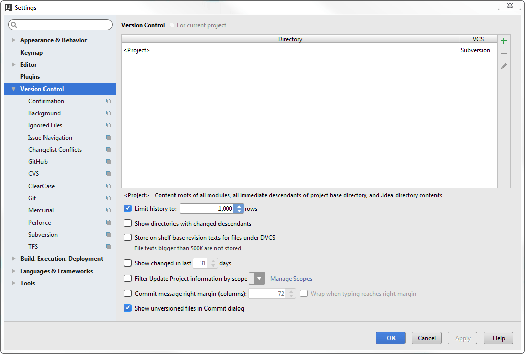 SVN diagnostics. general settings