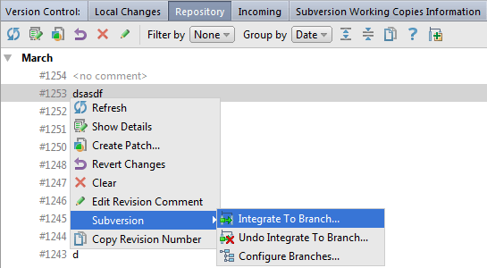 Svn integrate to branch
