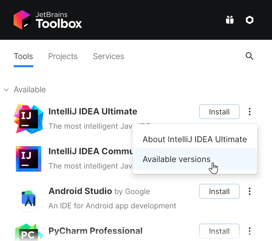 IntelliJ IDEA in the Toolbox App