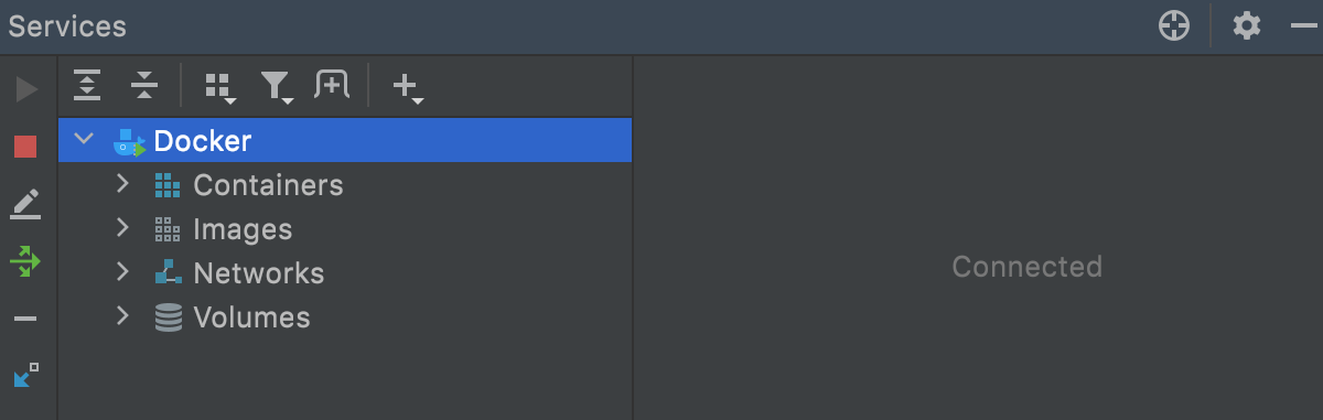 The Services tool window, connected to Docker