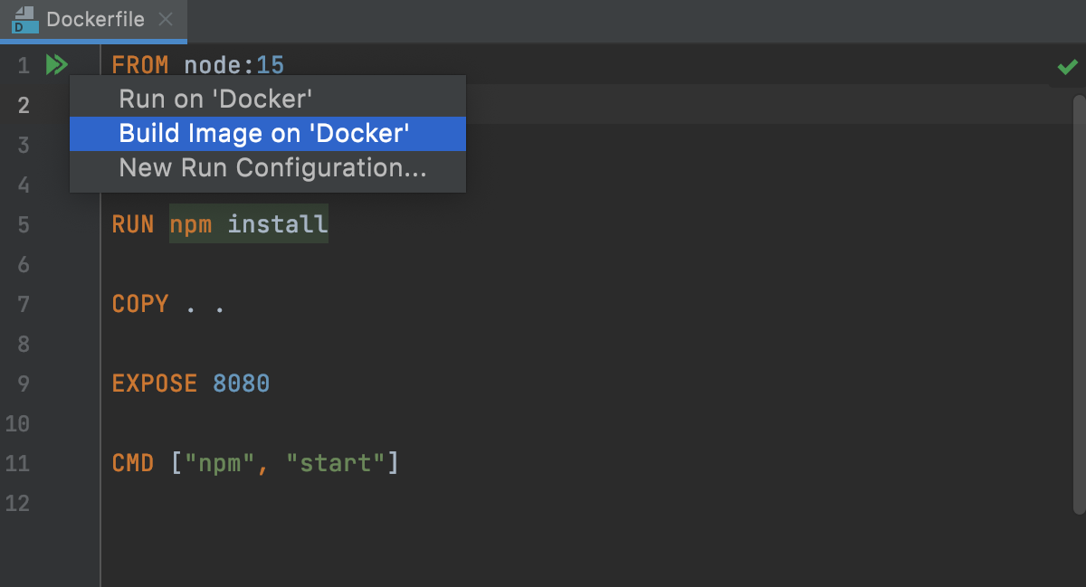The Build Image on Docker popup