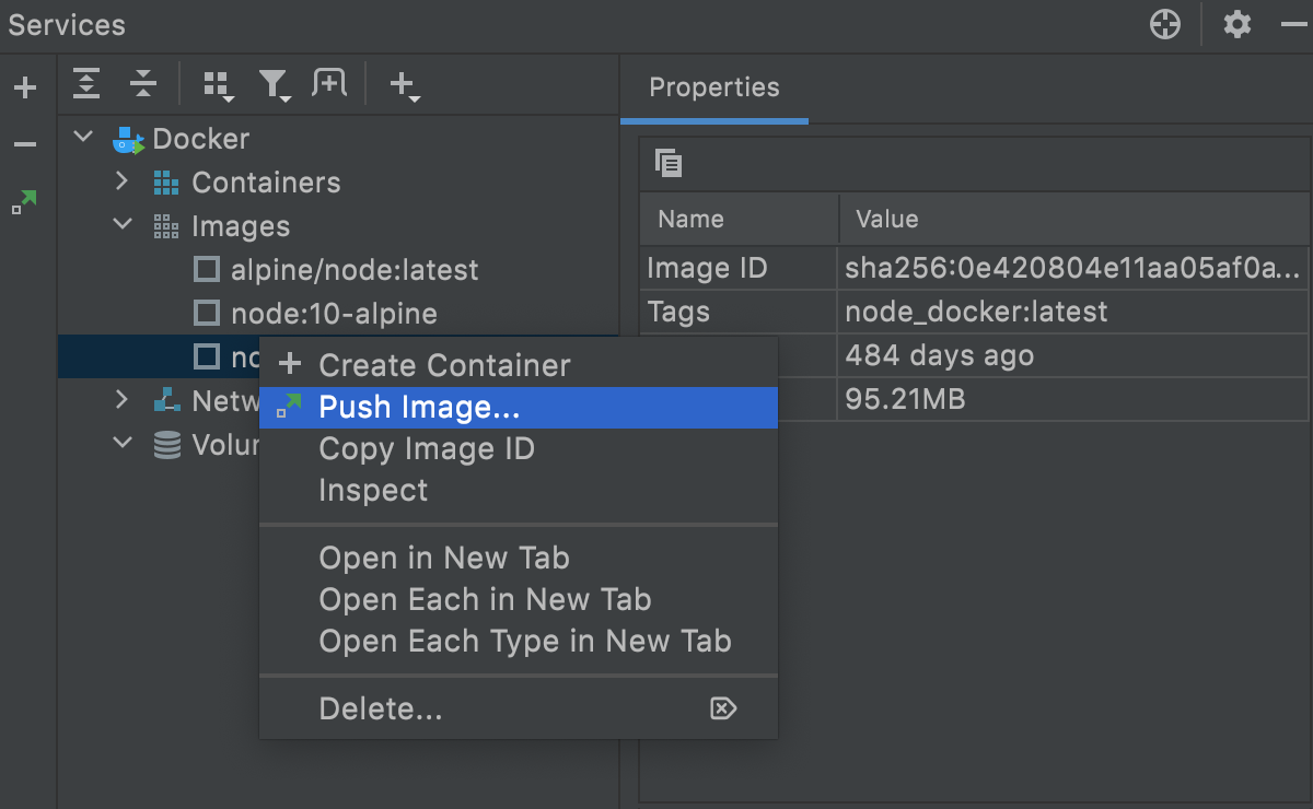 The Push Image context menu item