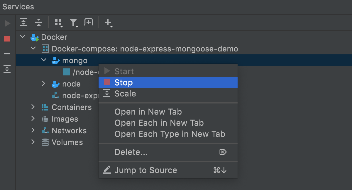 The Stop context menu item