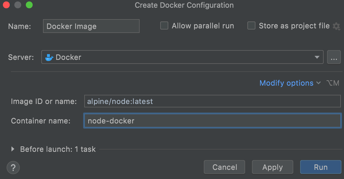 The Create Docker Configuration dialog