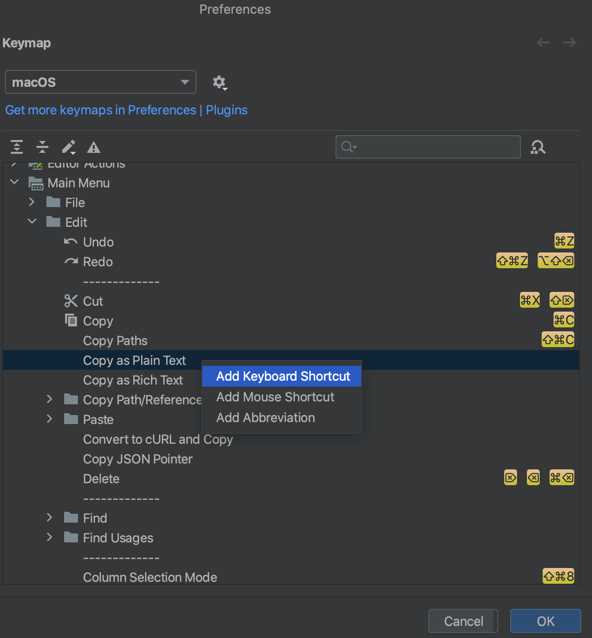 Adding a keyboard shortcut