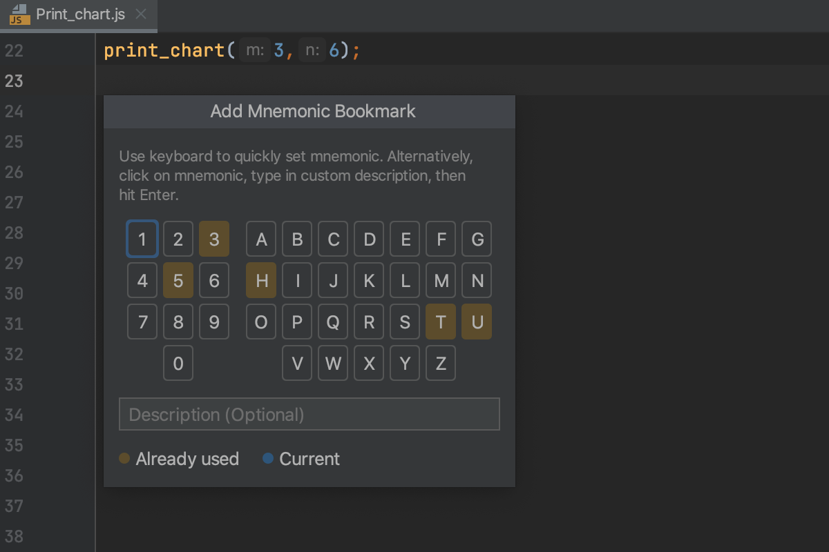 Adding a mnemonic bookmark: select an identifier