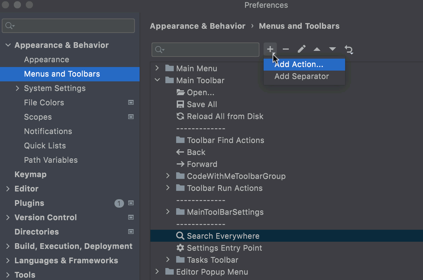 Adding the Run Anything action to the main toolbar
