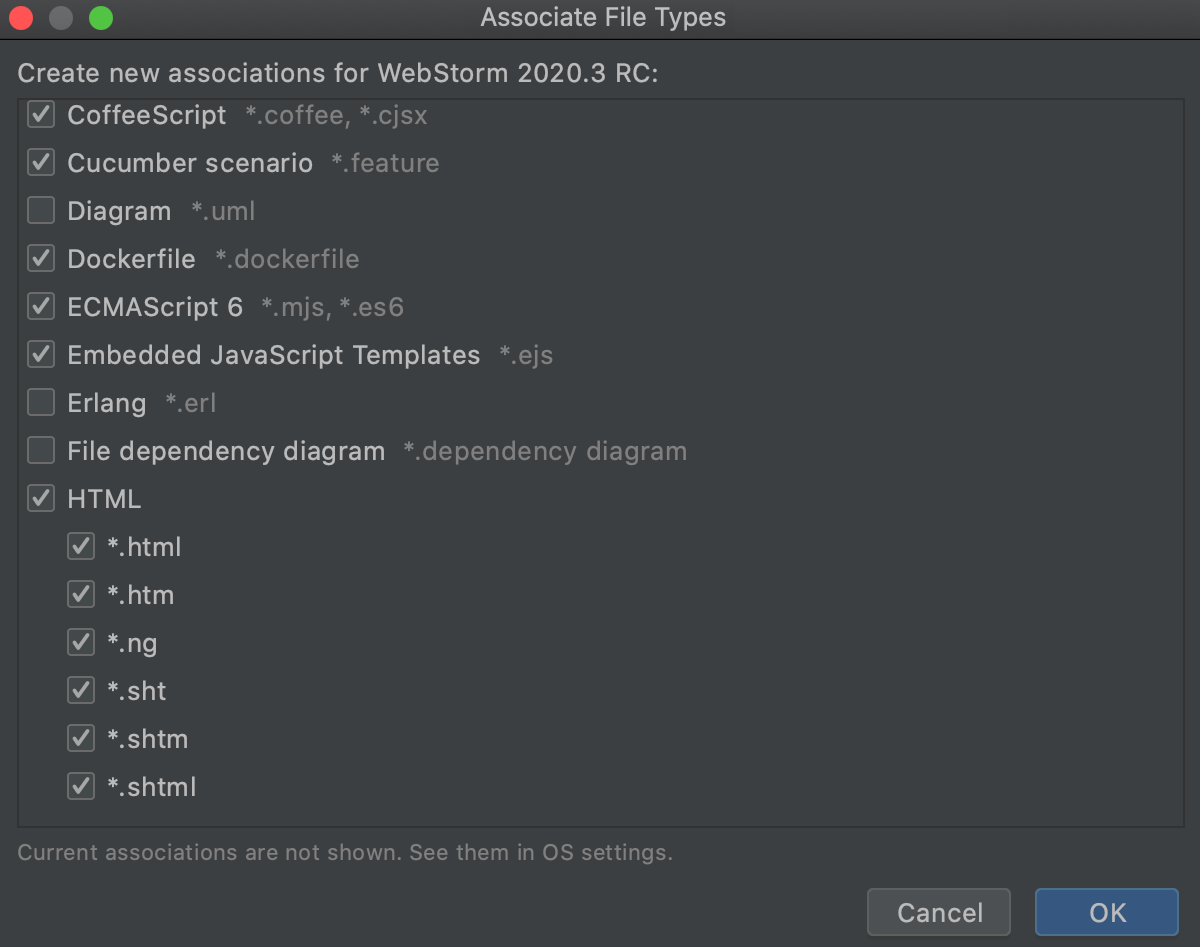 WebStorm: Associating file types with the IDE