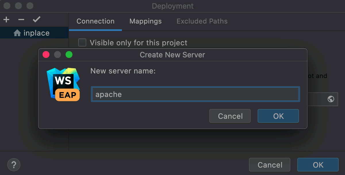 Create a local server: select type
