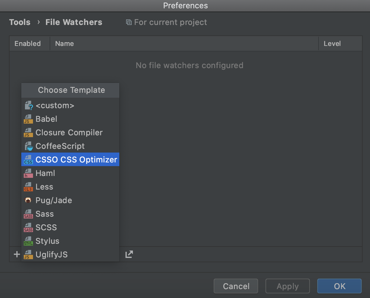 Create CSSO watcher: Click Add and select template