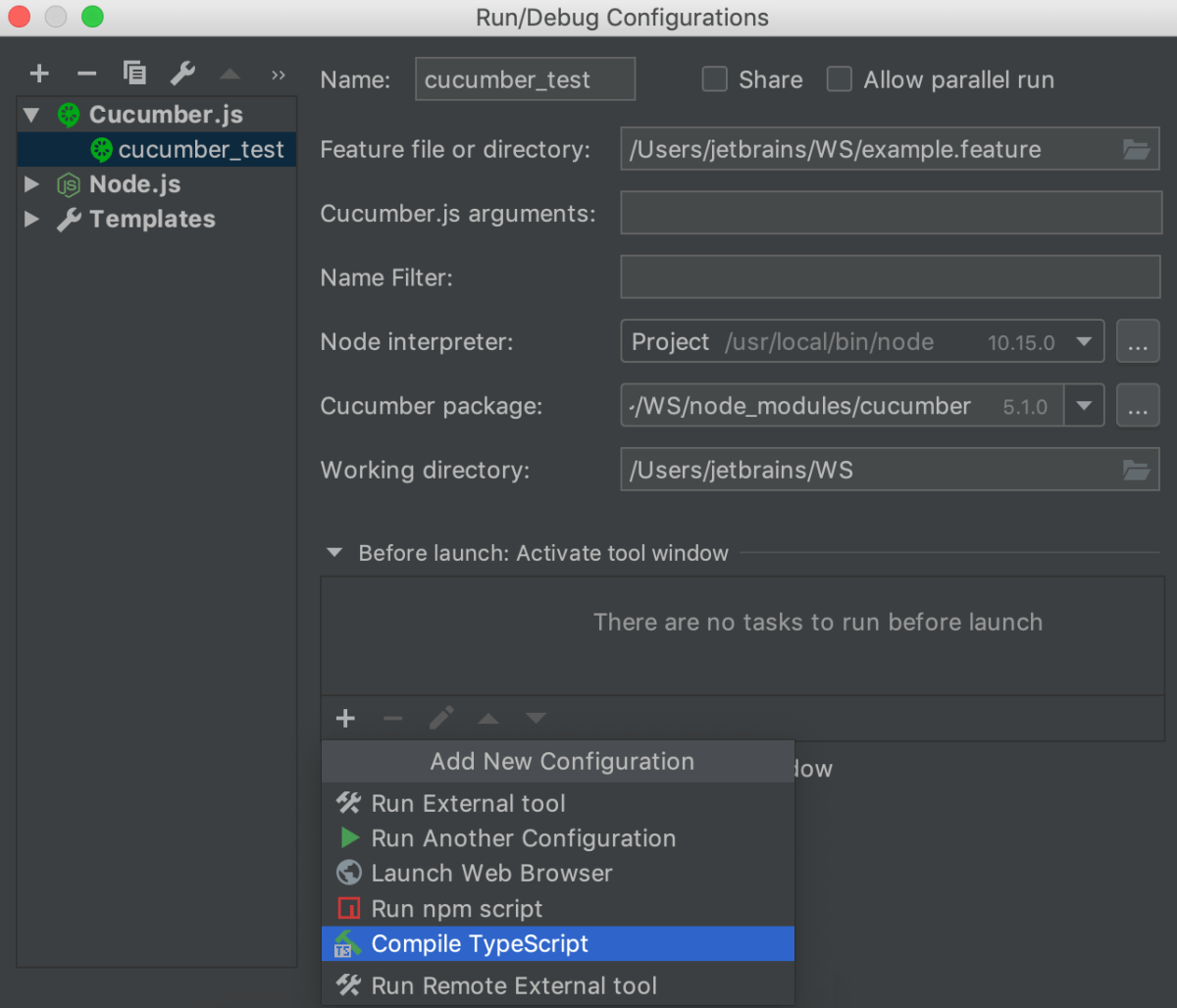 Cucumber.js | WebStorm