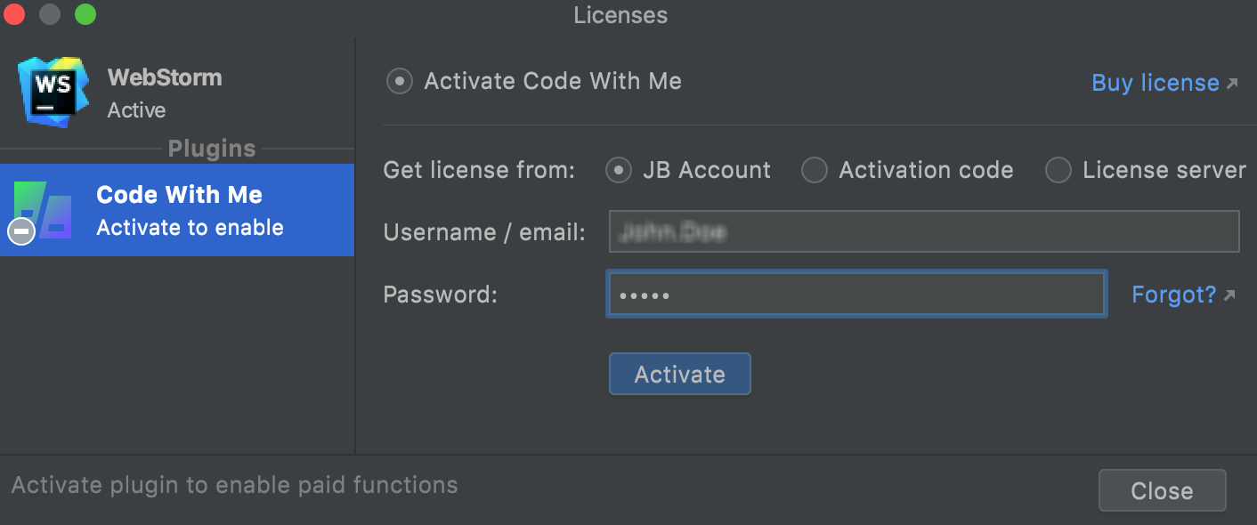 The License Activation dialog