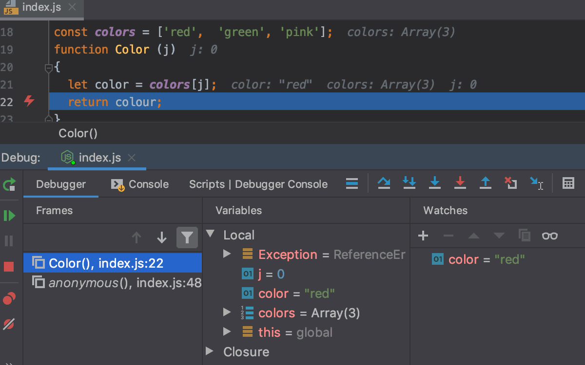 Exception breakpoints