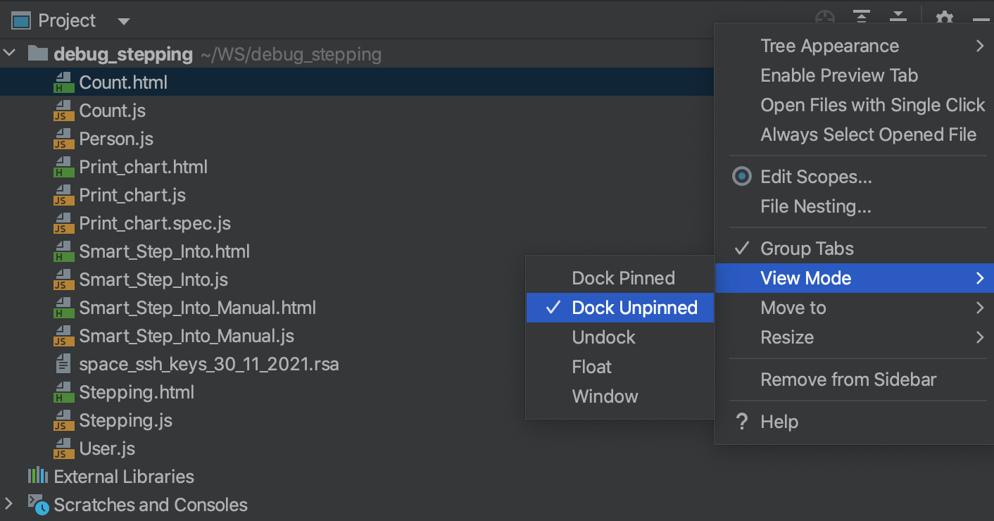 Dock Unpinned mode