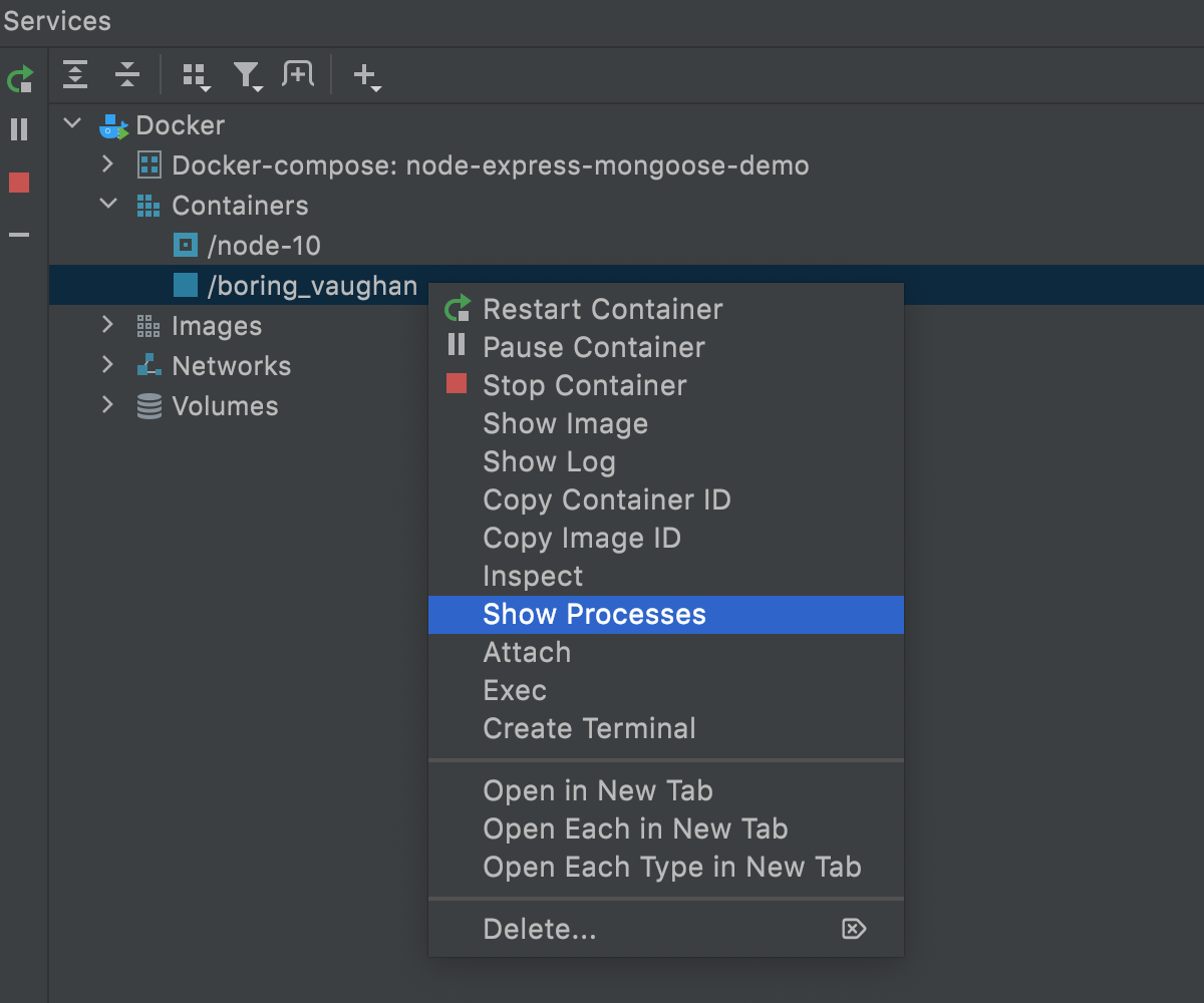 Show processes in a running container