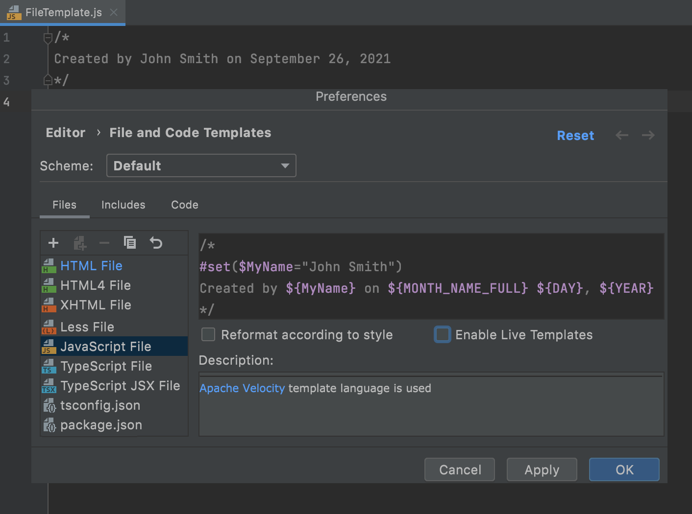 Custom file template variable