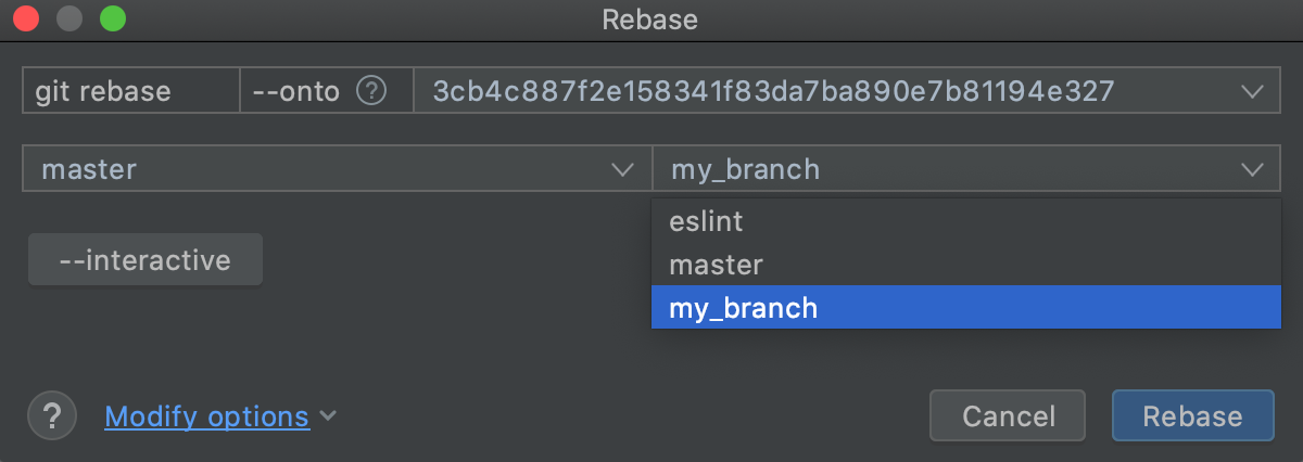 Choose the branch you want to rebase