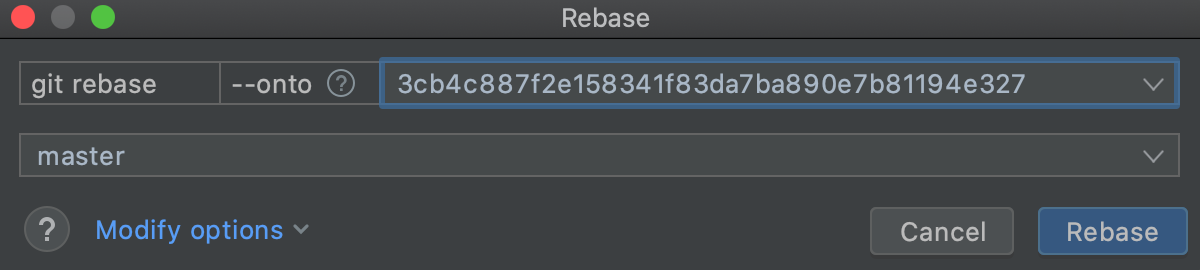Specify commit hash with --onto