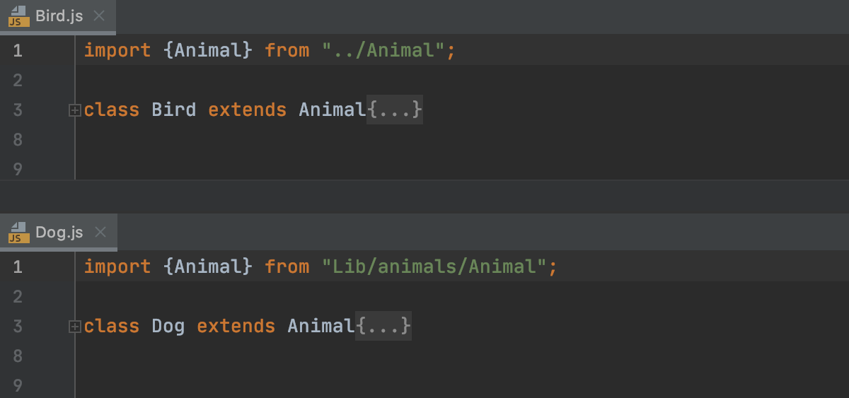 Import statement: alias or relative path used