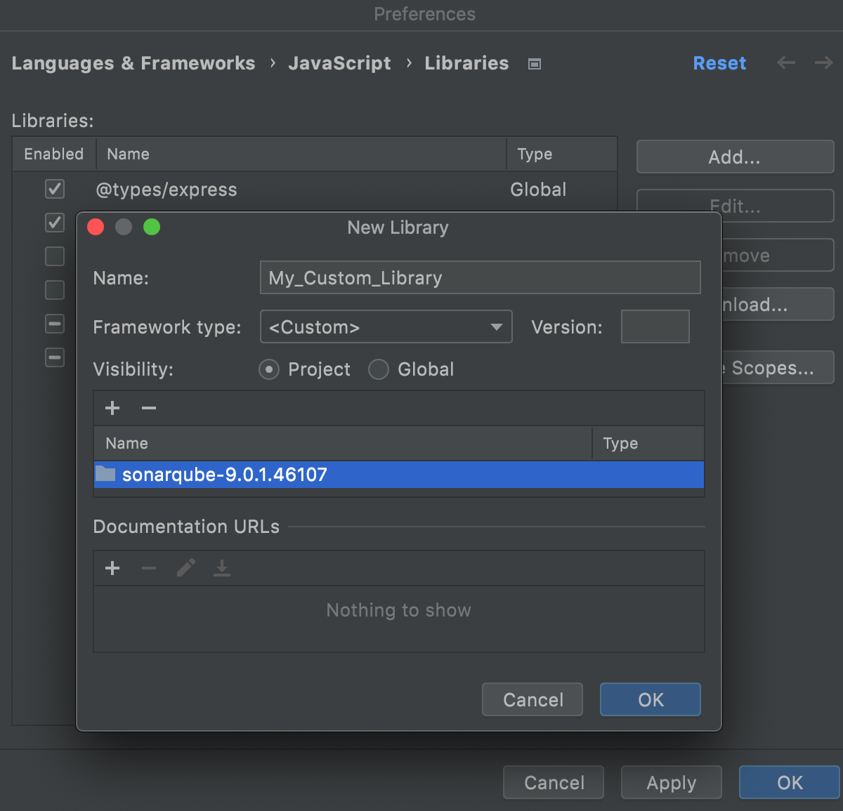 Configure custom library: library added