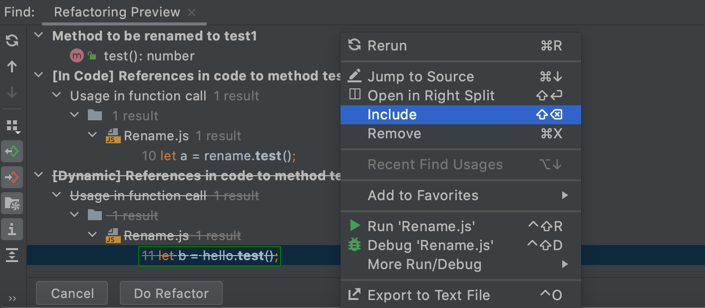 Refactoring preview for dynamic usages