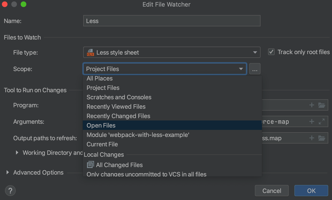 SCSS File Watcher: change default scope