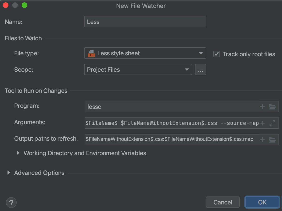 Less File Watcher: settings
