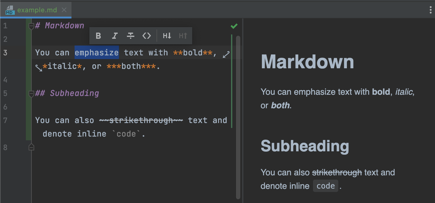 Markdown toolbar with editing actions