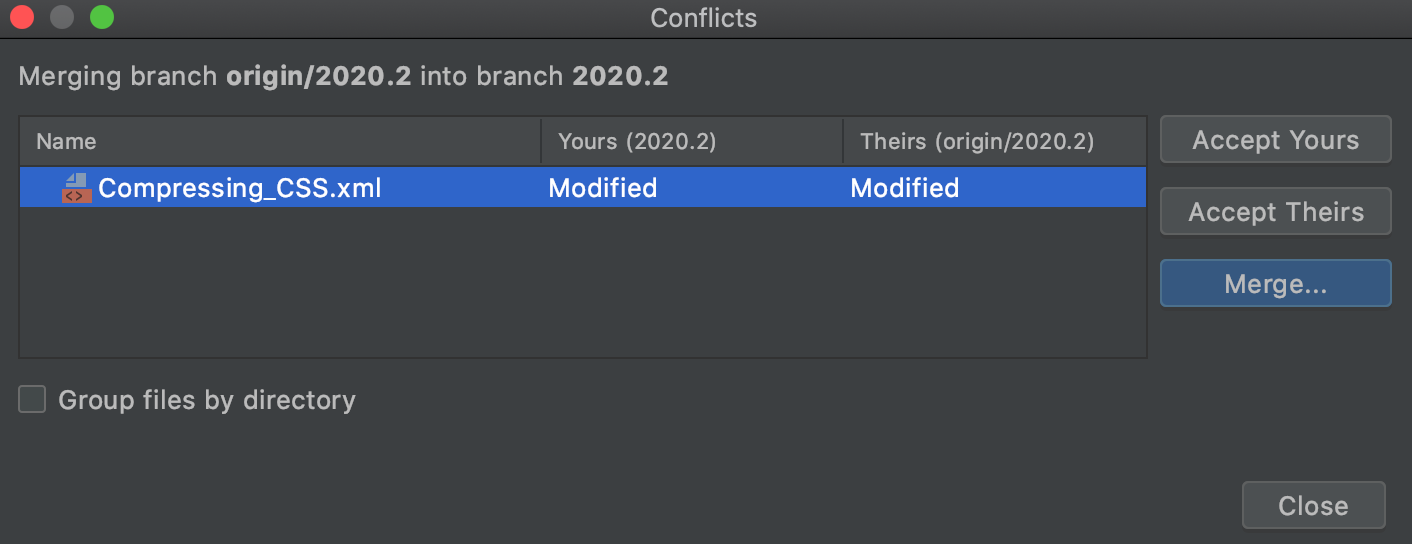 WebStorm: VCS operation conflicts dialog