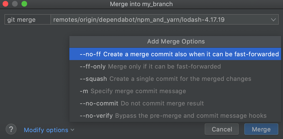 The Merge dialog