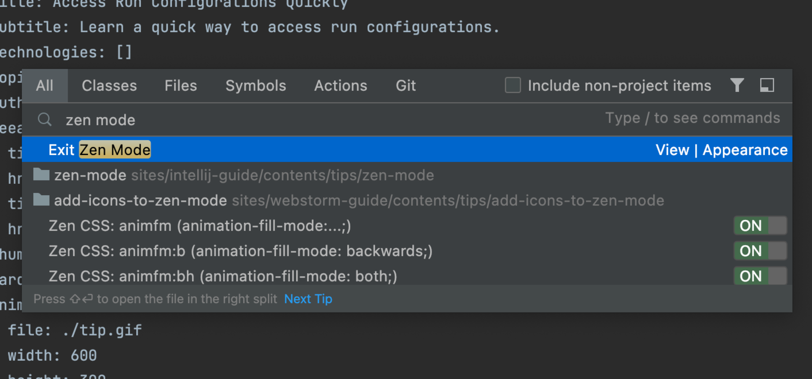 Customize WebStorm: Command Palette