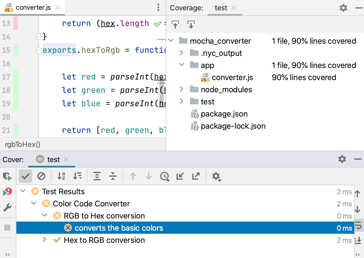 Mocha tests: coverage report