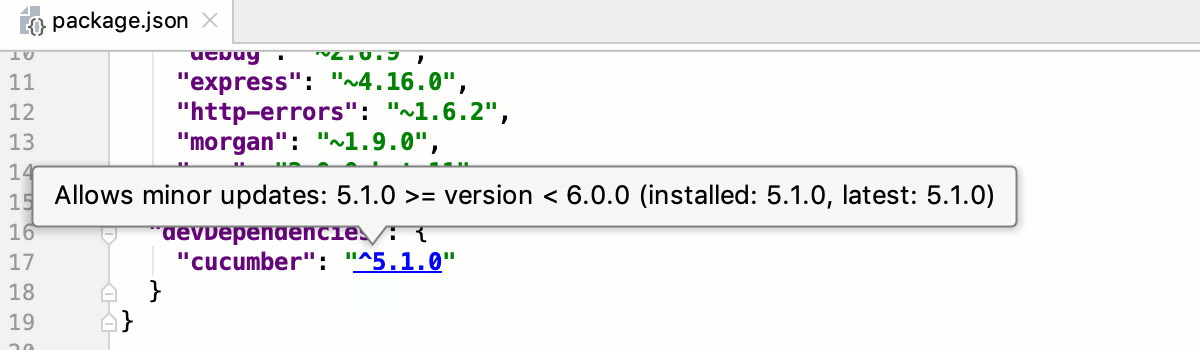 Showing the range of available package versions