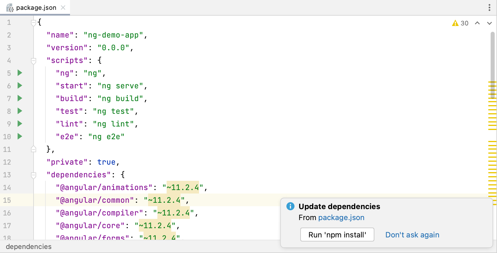 Opening an Angular application and downloading the dependencies from package.json