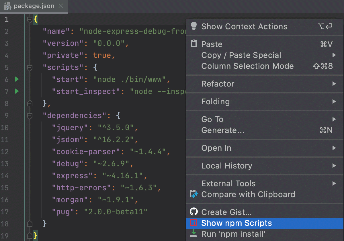 Open the npm tool window