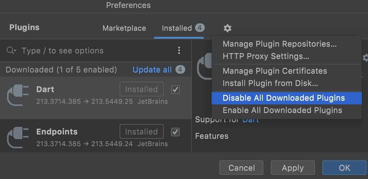 Disable all downloaded plugins