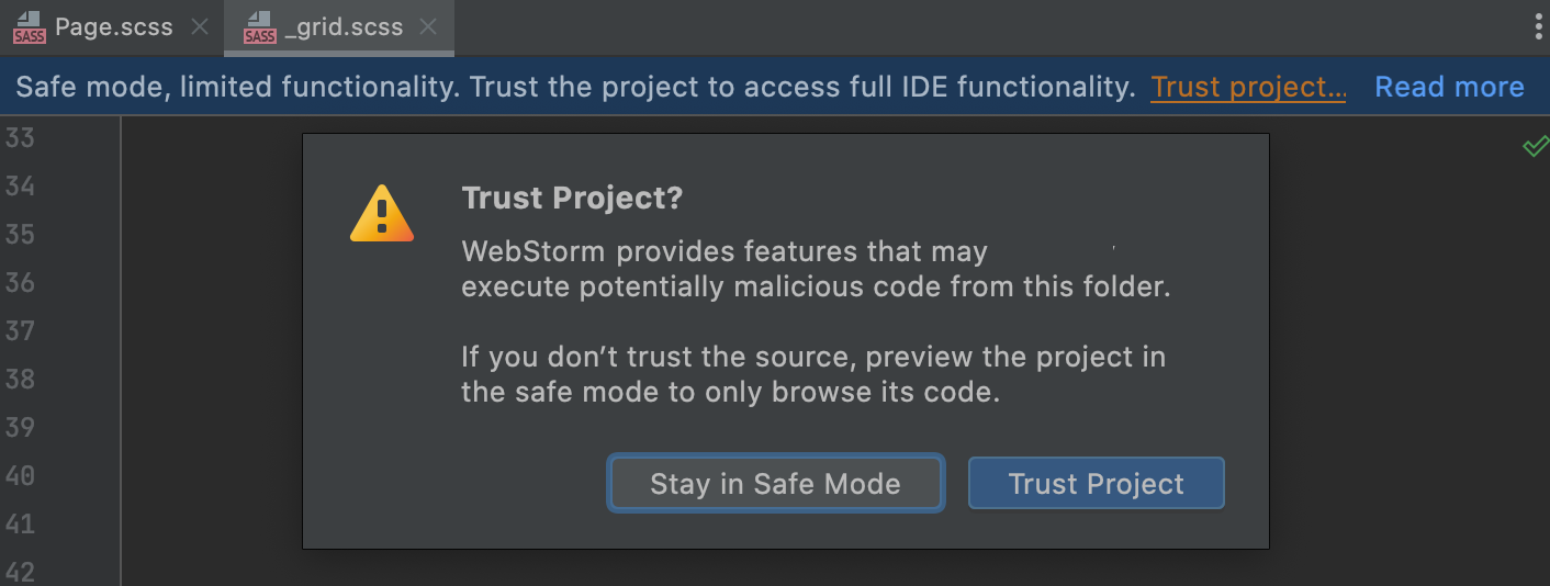 In-editor notification for untrusted projects in the Safe Mode