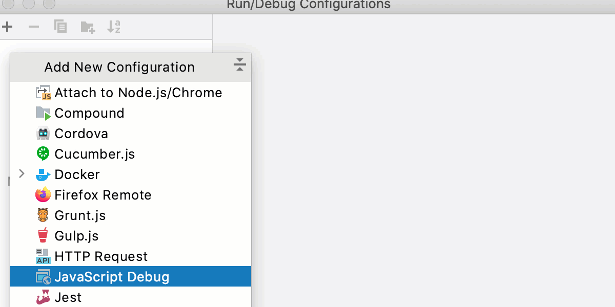 Create JavaScript Debug configuration