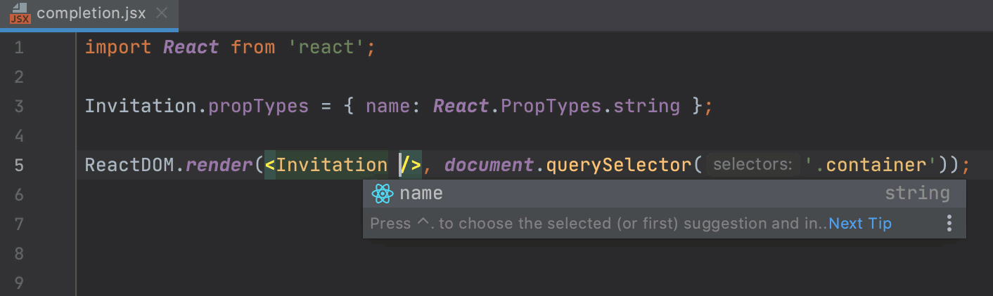 Completion for component properties