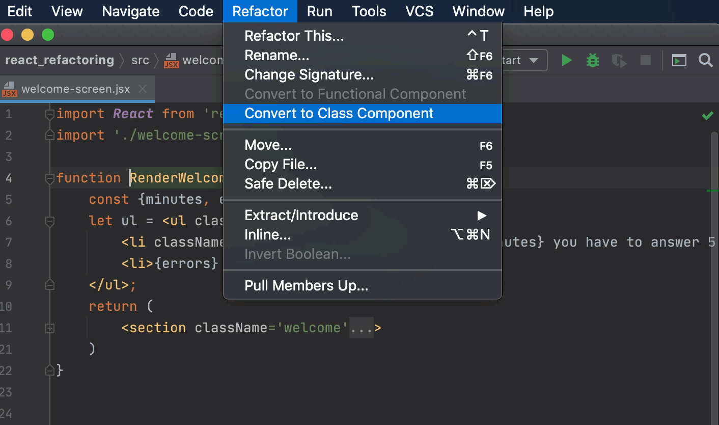 Convert a function to a class component