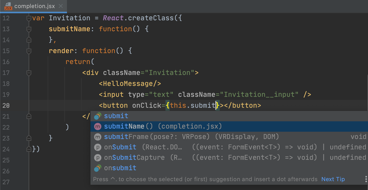 Complete JavaScript expressions inside curly braces